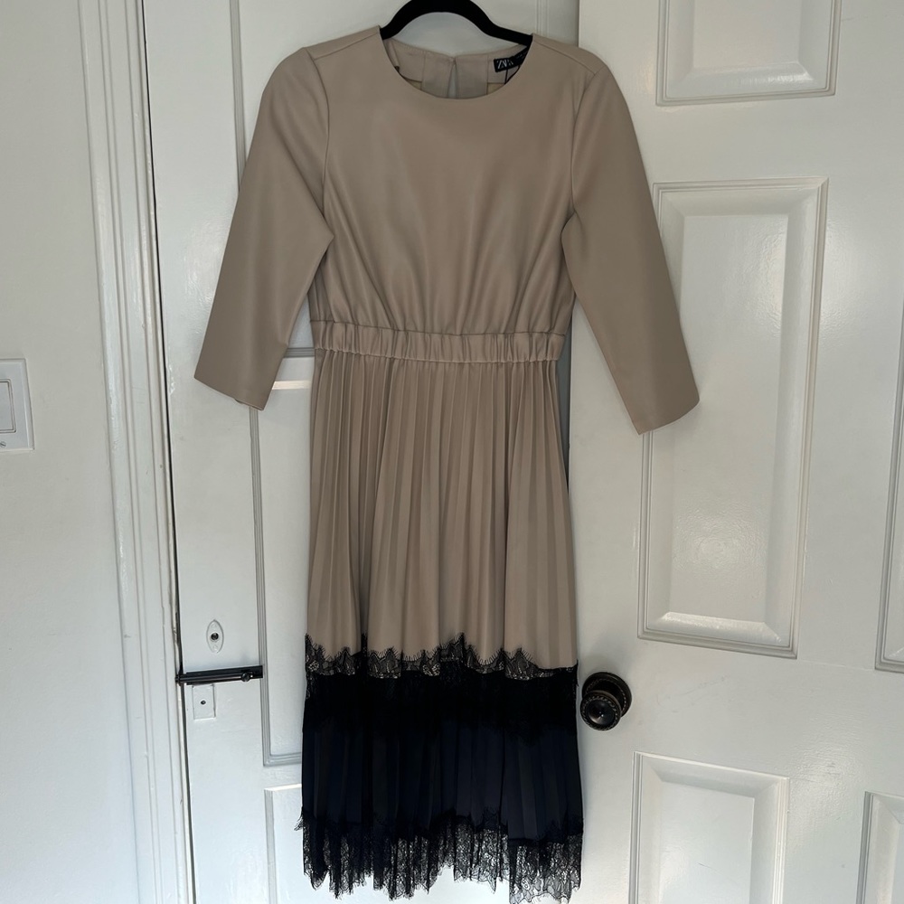 Zara faux leather lace & satin trim dress